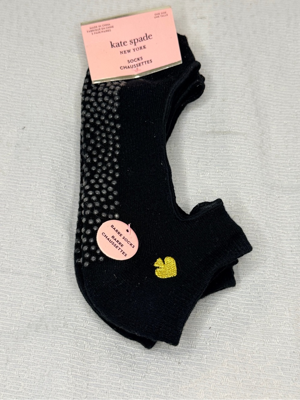 kate spade Black No-Show Gripper Bare Socks with Gold Heart